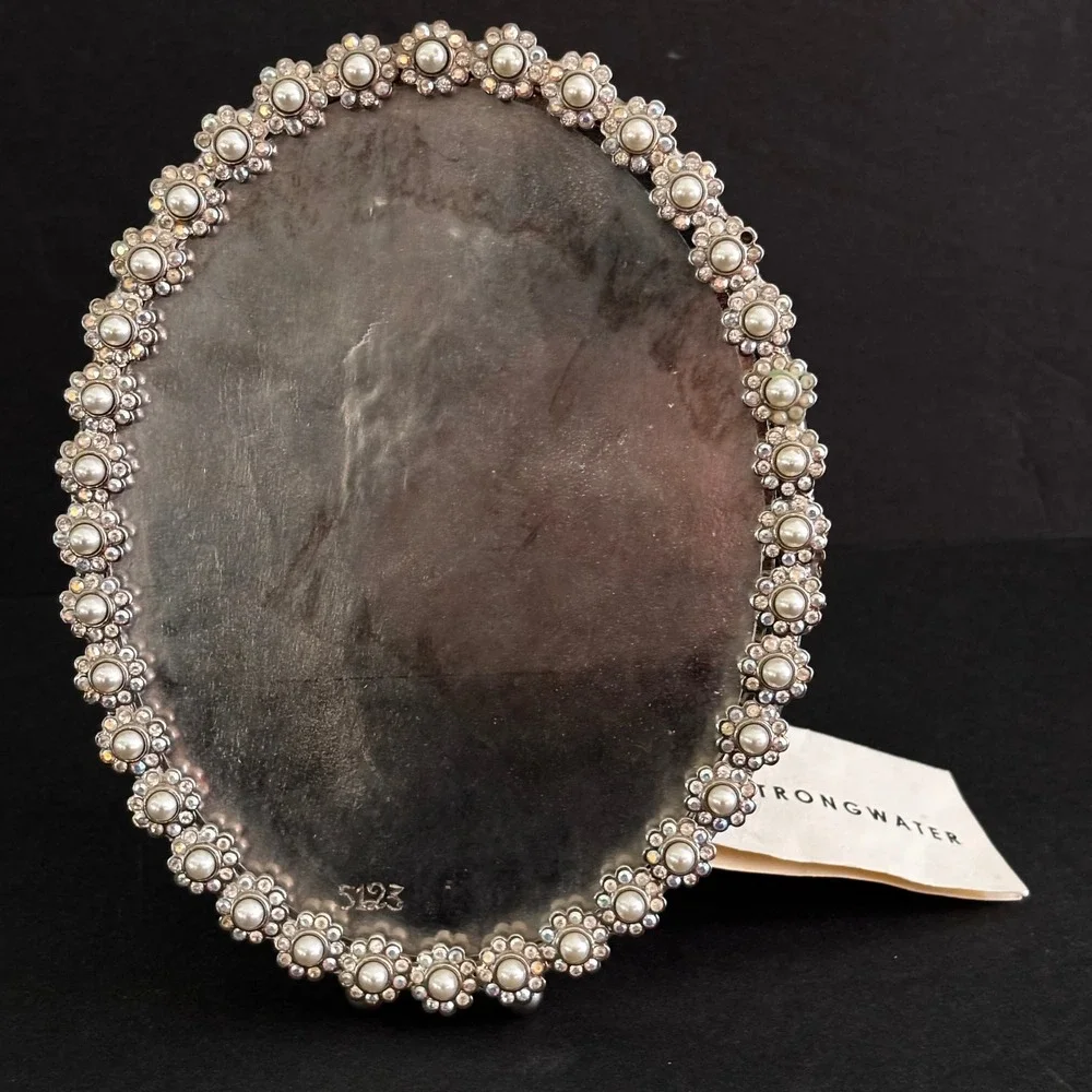 Jay Strongwater Small Oval Picture‎ Frame Silver Tone Crystals Faux Pearls Tag